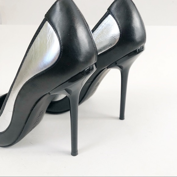 L.A.M.B.  Black Silver High Heels Leather - Picture 4 of 8
